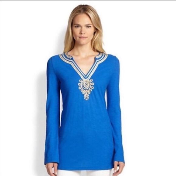 Lilly Pulitzer Royal Blue with Gold Accent Emerson TunicTop - Picture 1 of 16